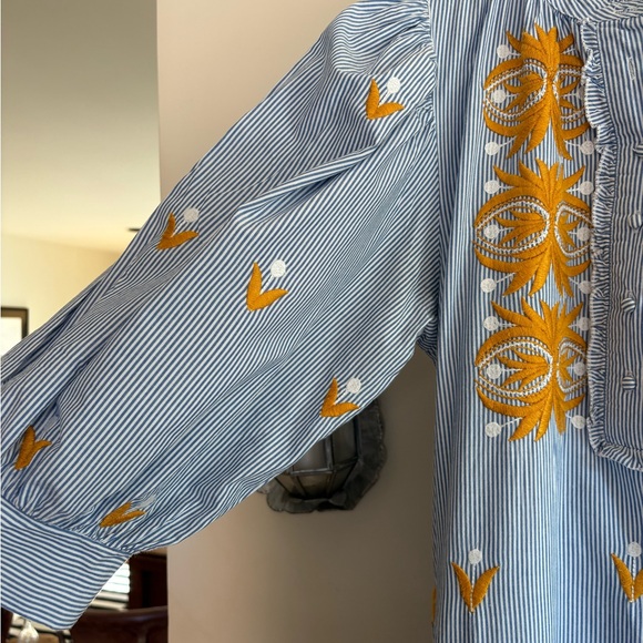 Antik Batik Blue and Yellow Maxi embroidered with Bishop Sleeves size L/42 - Picture 5 of 10